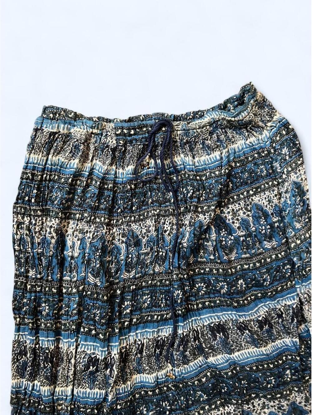 Vintage Y2K Blue Boho Indian Cotton Adjustable Drawstring Maxi Skirt One Size 💙 - Picture 6 of 8